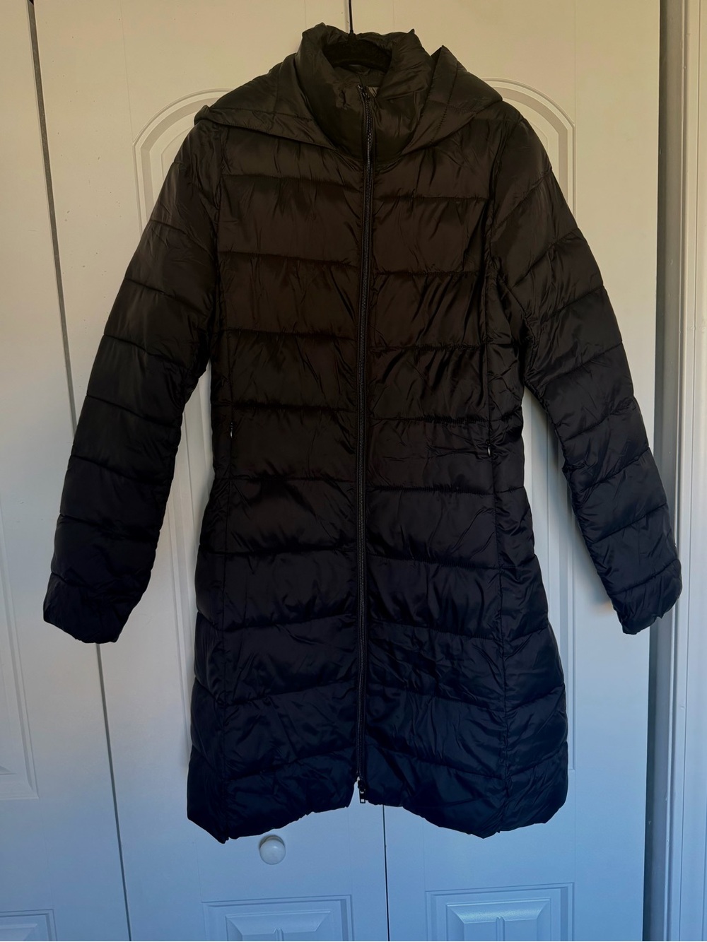 Forever 21 Black Quilted Long Puffer Coat with Hood